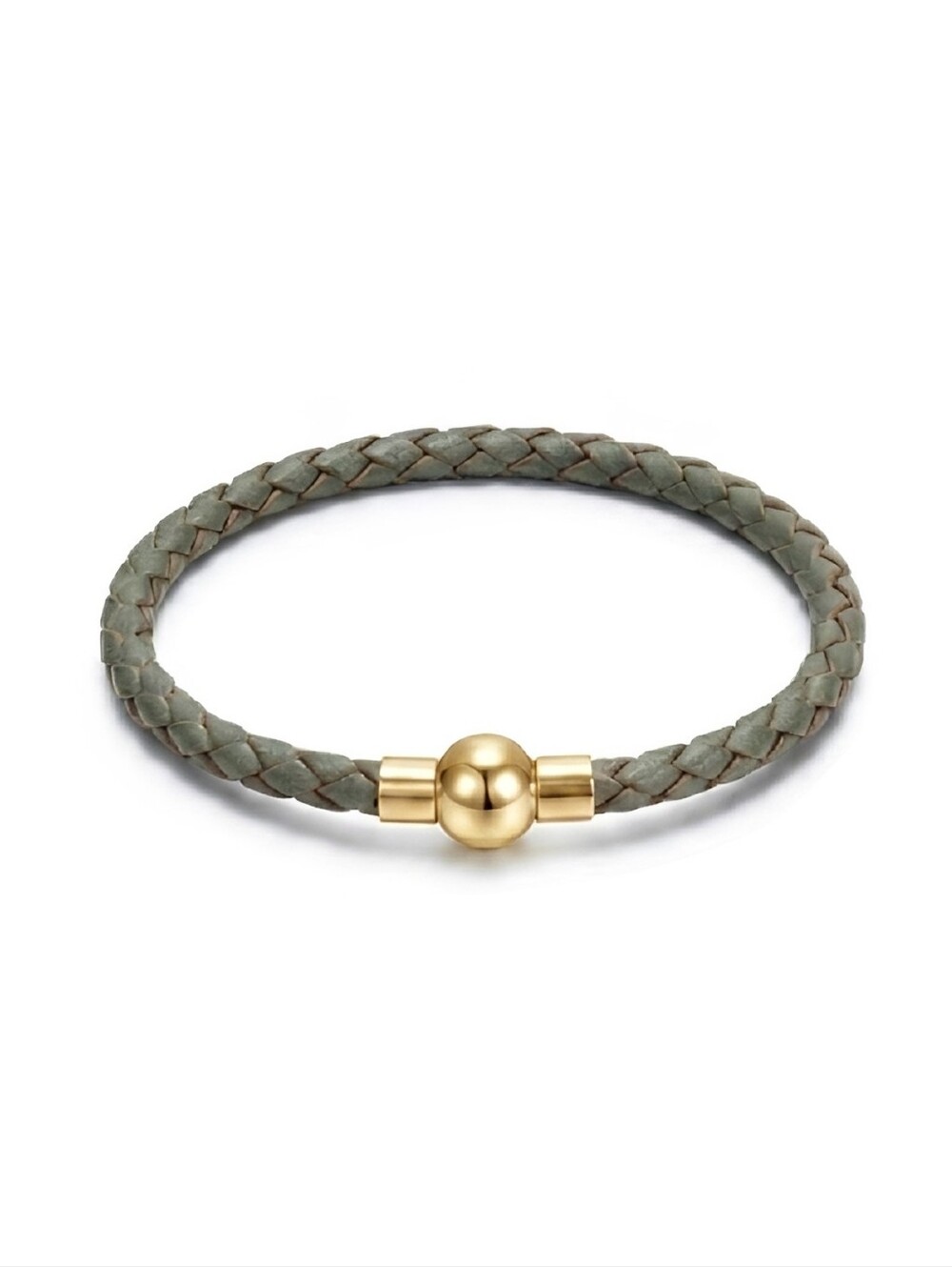 Linx Army Green Leather Braided Cord Bracelet with Gold Magnetic Clasp